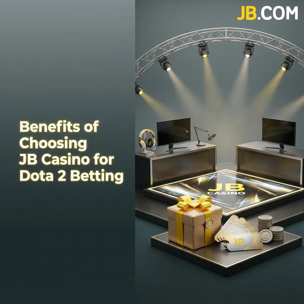 JB Casino interface showing Dota 2 betting options with bonuses, payment methods, and mobile app features