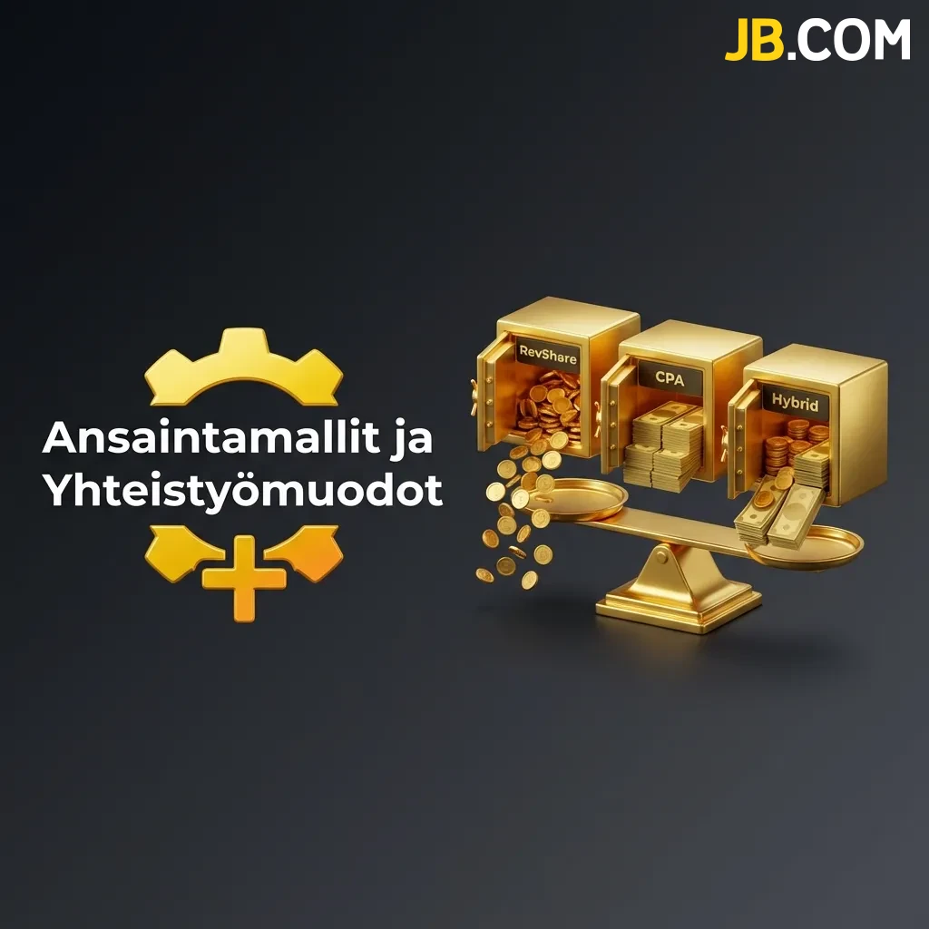 Tutustu eri vaihtoehtoihin, kuten CPA, Revenue Share ja hybridimallit, joita ansaintamallit ja yhteistyömuodot tarjoavat JBCasino-kumppaneille.