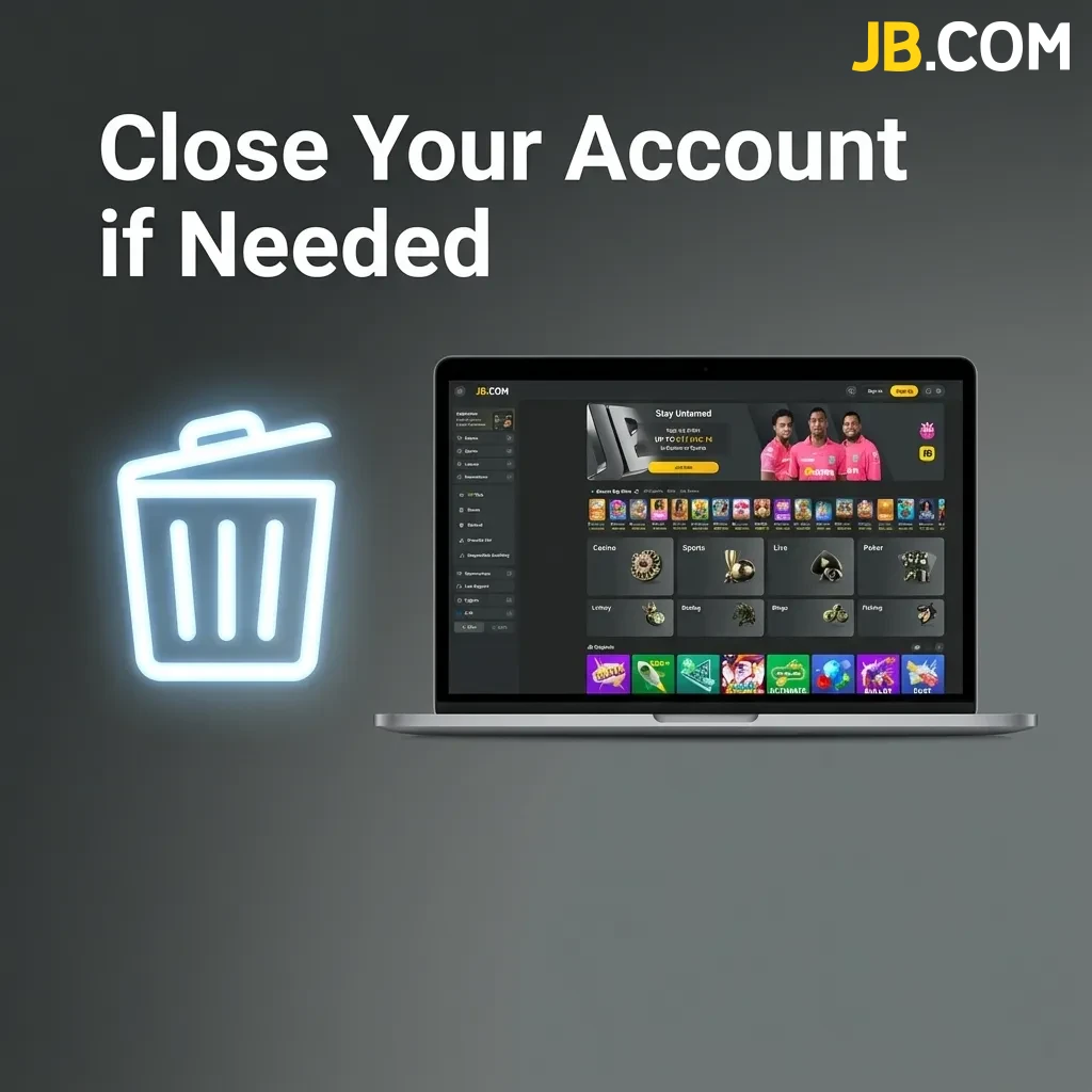Account closure settings screen showing options to delete account and self-exclude for responsible gambling