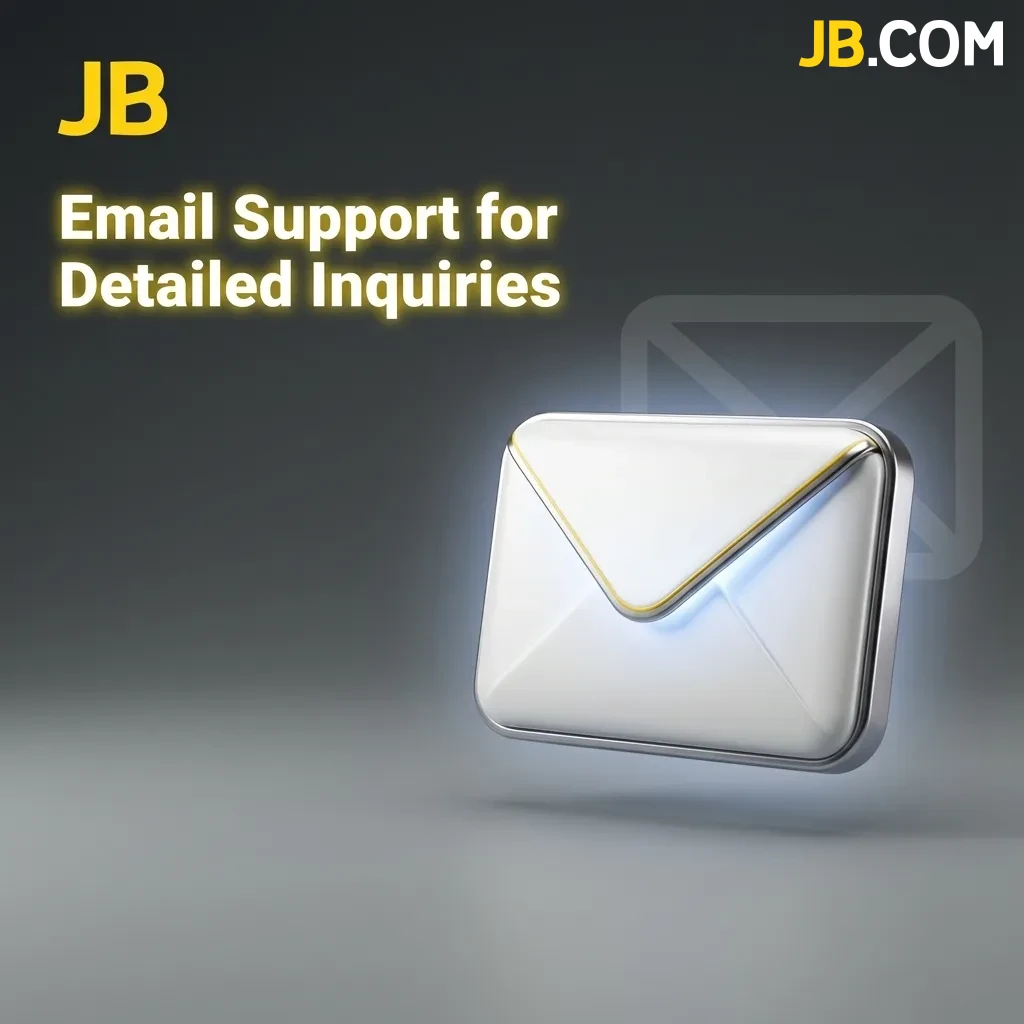 Email support contact information for JB Casino showing how to submit detailed inquiries and documents.