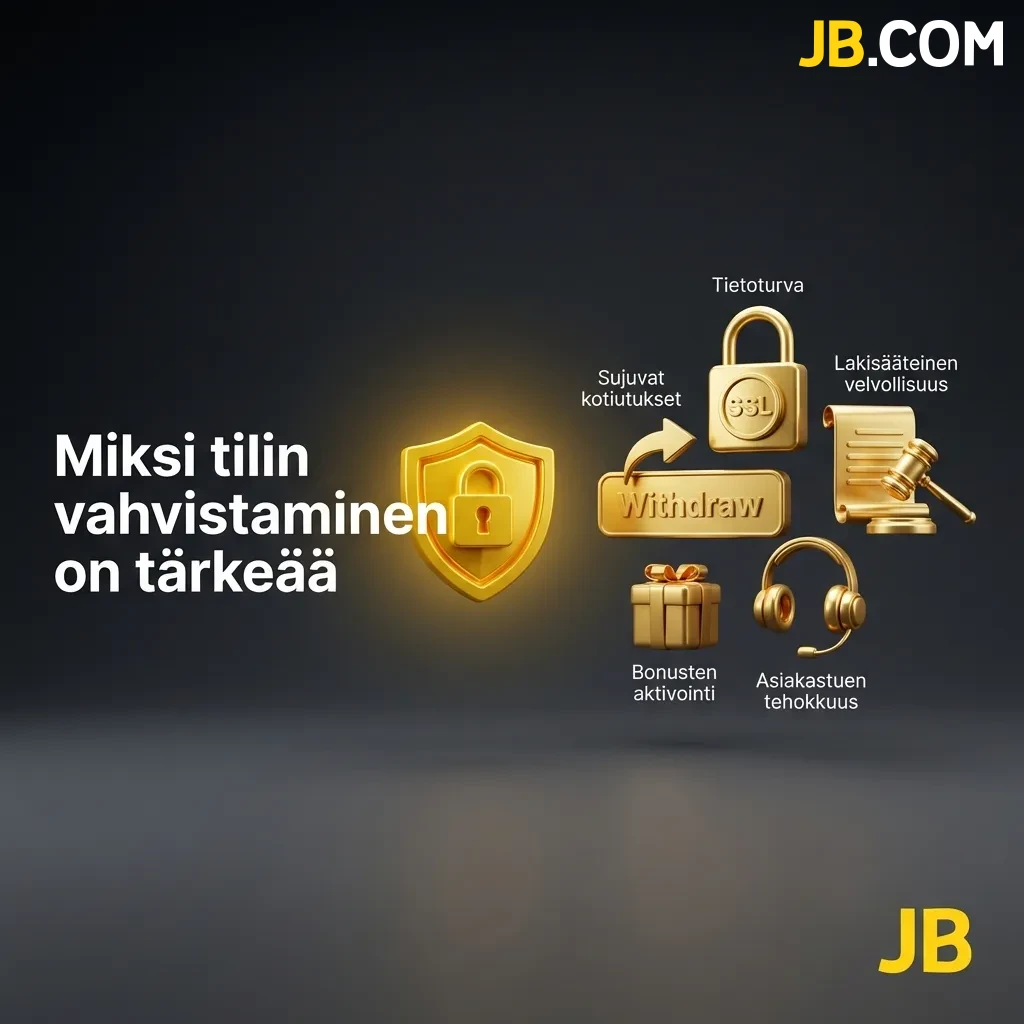 Lue tärkeät syyt, miksi tilin vahvistaminen on tärkeää turvallisuuden, vastuullisen pelaamisen ja nopeiden kotiutusten takaamiseksi JBCasino-sivustolla.