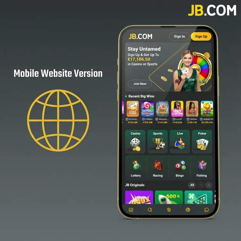 Mobile website interface showing responsive design with casino games accessible on smartphones and tablets via browser