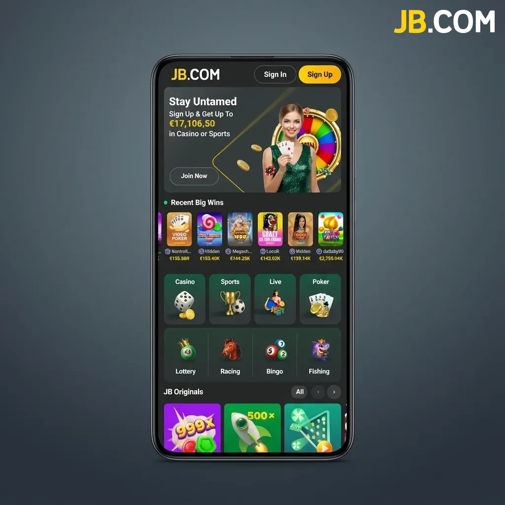 JB Casino -sovelluksen mobiiliystävällinen käyttöliittymä, jossa pelit ja toiminnot helposti saavutettavissa