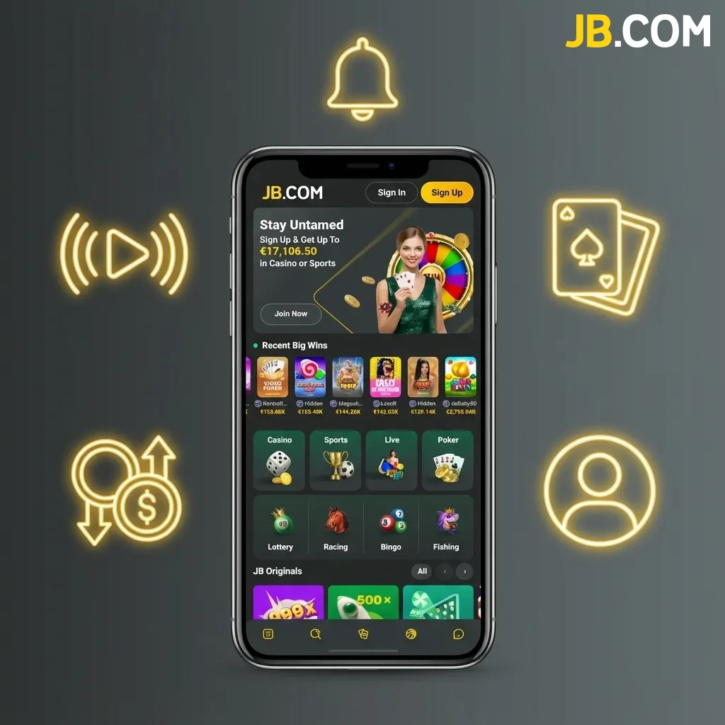 JB Casino app features: live betting, 3000+ slots, instant deposits, 24-hour withdrawals, real-time notifications