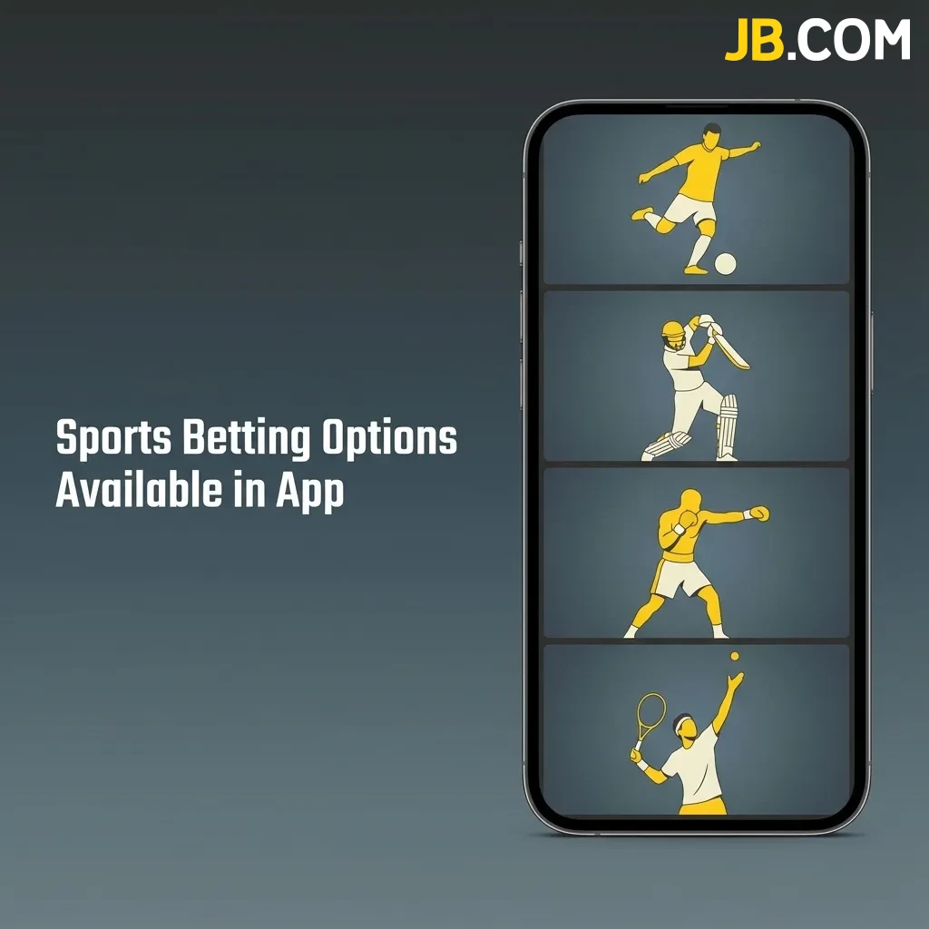 JB Casino app sports betting interface showing multiple sport options including football, basketball, tennis, and more.