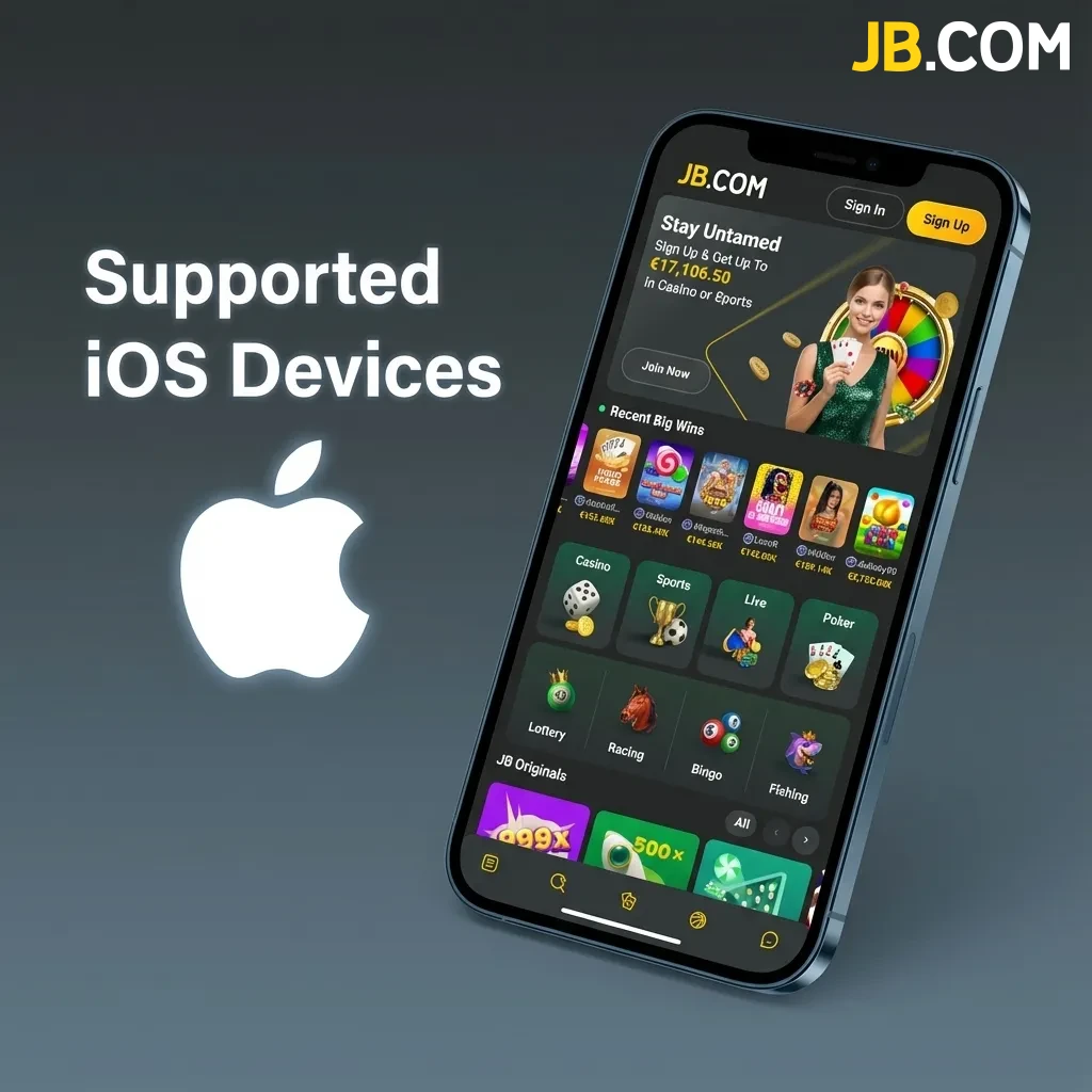 List of Apple devices compatible with JB Casino app, including iPhone models 11-15, iPad Pro, Air, Mini, and iPod Touch