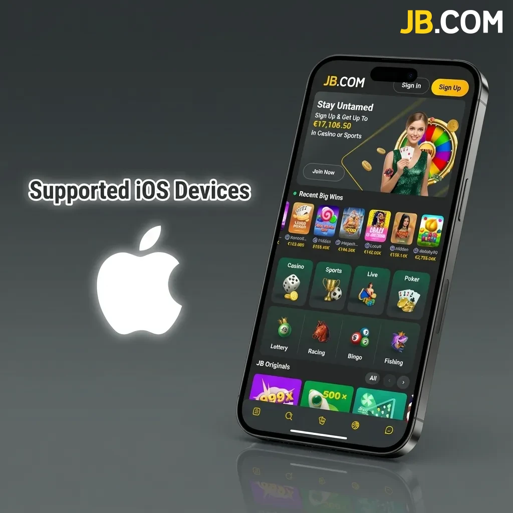 List of Apple devices compatible with JB Casino app, including iPhone, iPad, and iPod Touch models