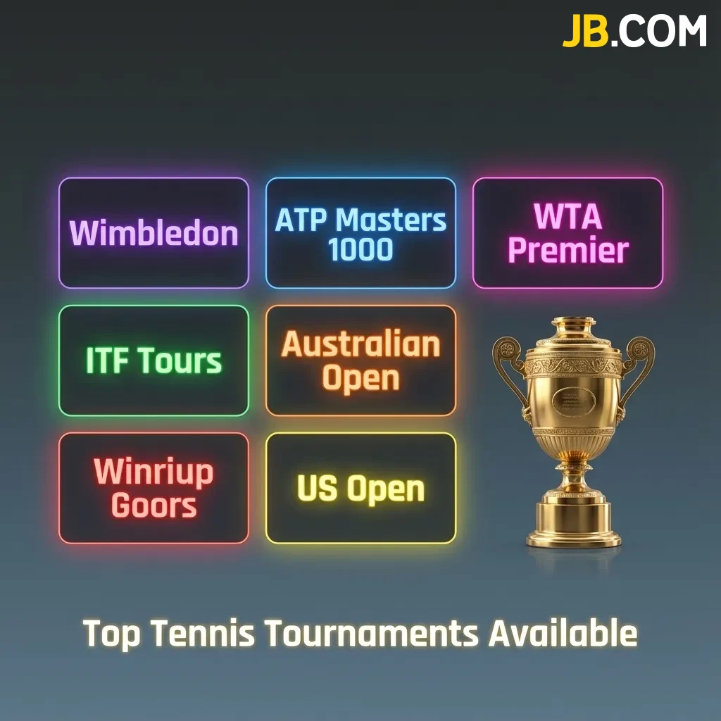 Tennis tournament logos including Wimbledon, US Open, French Open, Australian Open, and ATP/WTA events for betting.