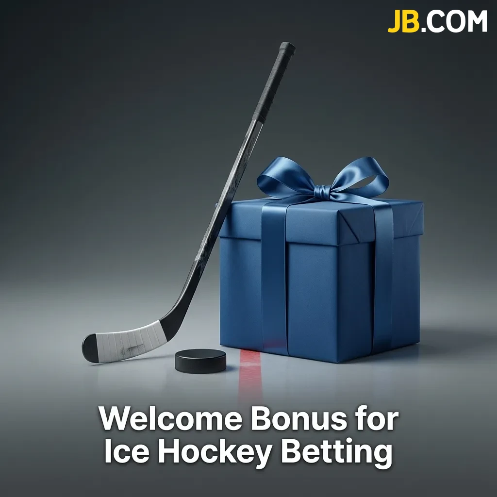 JB Casino welcome bonus page showing ice hockey betting promotion with deposit match offer and wagering terms