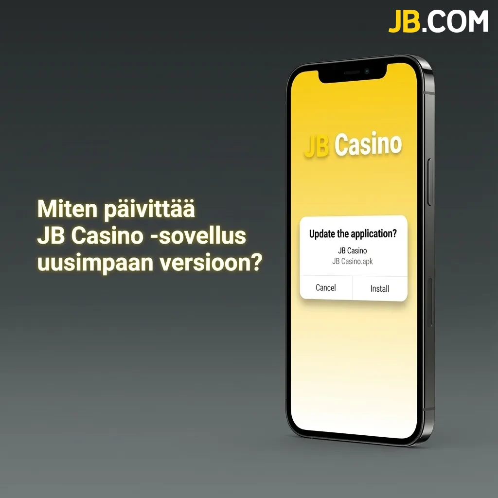 JB Casino -sovelluksen päivitysikoni ja nuoli osoittamassa uusimpaan versioon