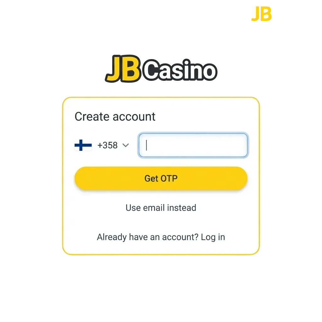 JB Casino registration interface showing login form and welcome bonus offer for new players