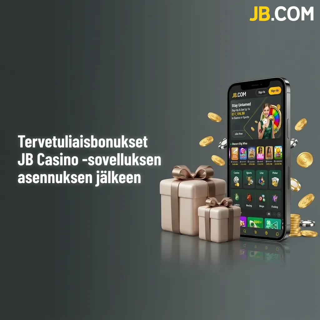 JB Casino welcome bonus package showing deposit bonuses up to €17,160, free spins, and VIP program benefits