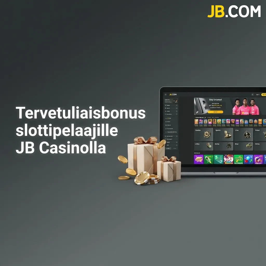 JB Casino welcome bonus screen showing 100% first deposit match up to €17,160 for slot players with bonus details