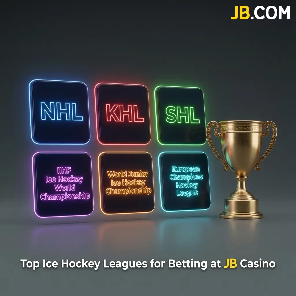 Ice hockey betting leagues covered at JB Casino including NHL, Liiga, KHL, SHL, and international tournaments
