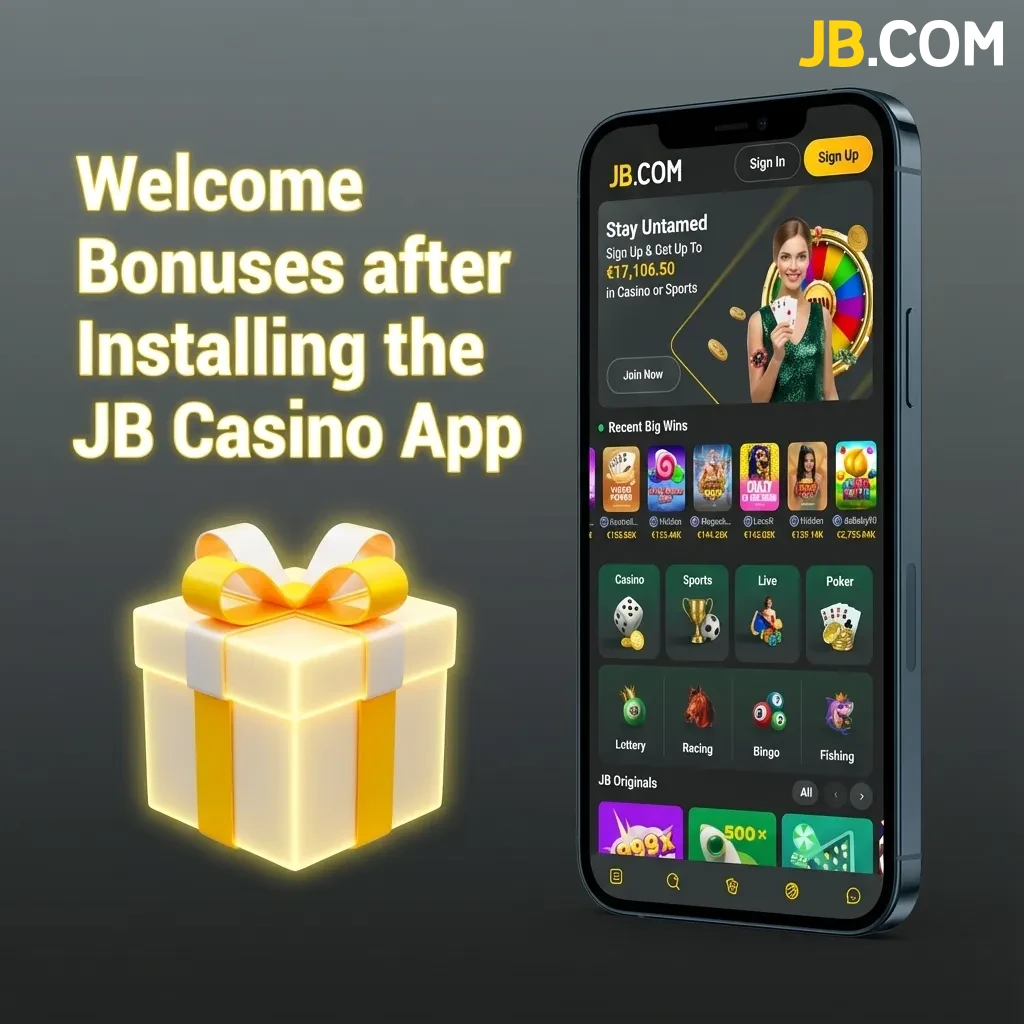 JB Casino app welcome bonuses including deposit matches, free spins, sports betting offers, and VIP rewards up to EUR 17,160
