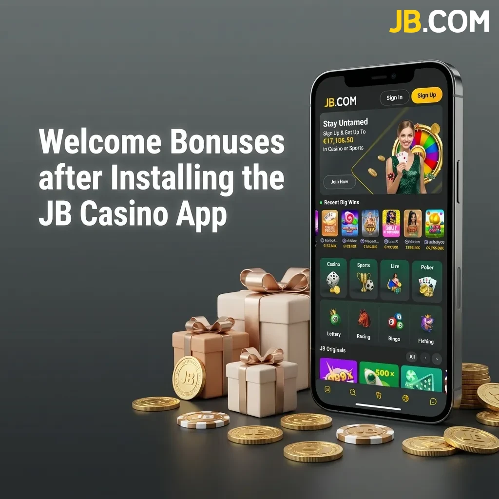 JB Casino app welcome bonuses showing deposit matches up to EUR 17,160, free spins, and sports betting offers for Finnish players