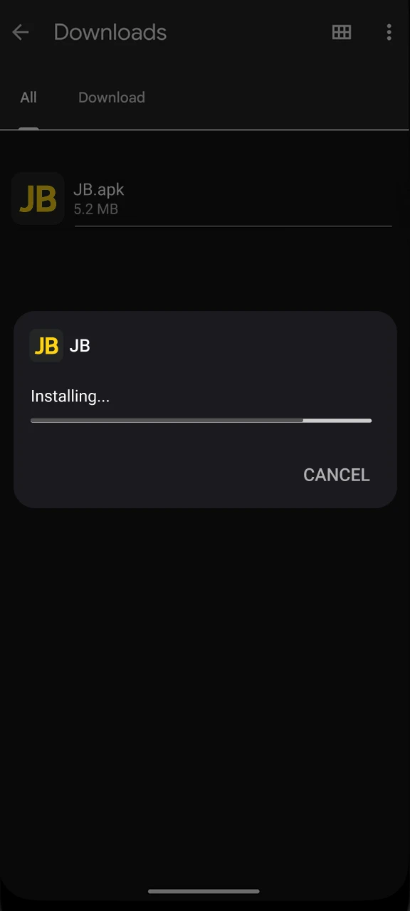 Confirm the JB Casino installation by tapping the APK file in your downloads folder to finish.