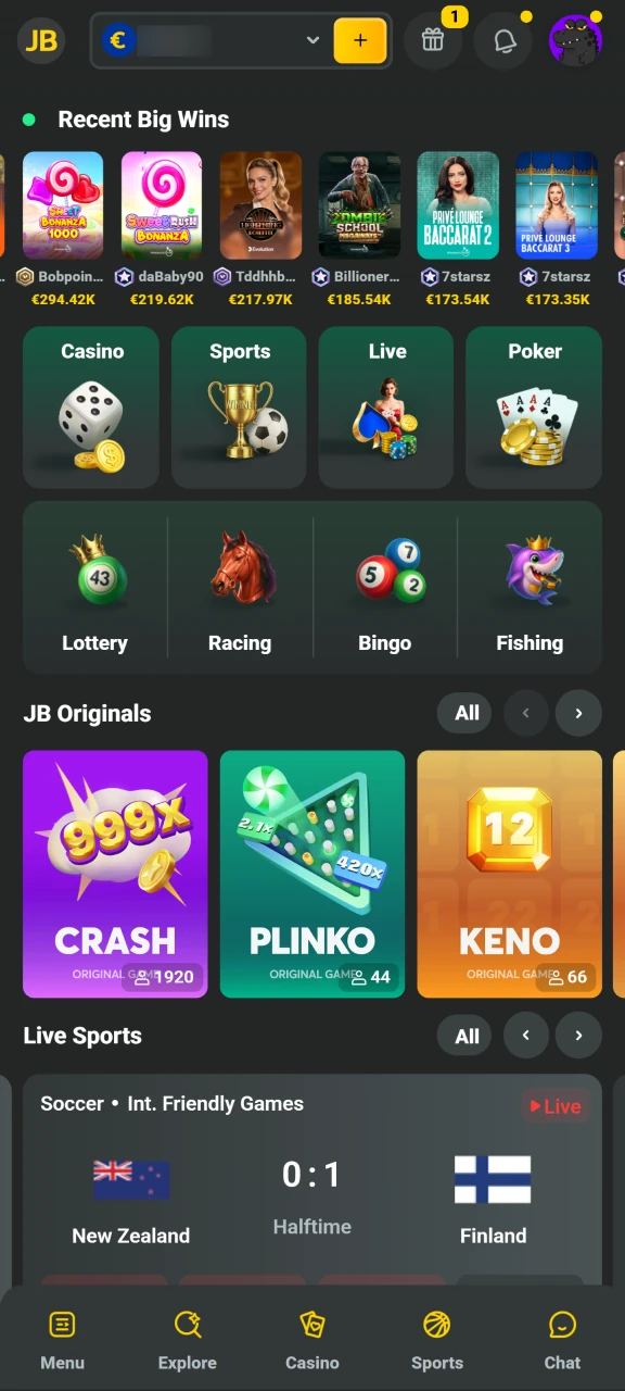 Access all features using the JB Casino mobile web browser version.