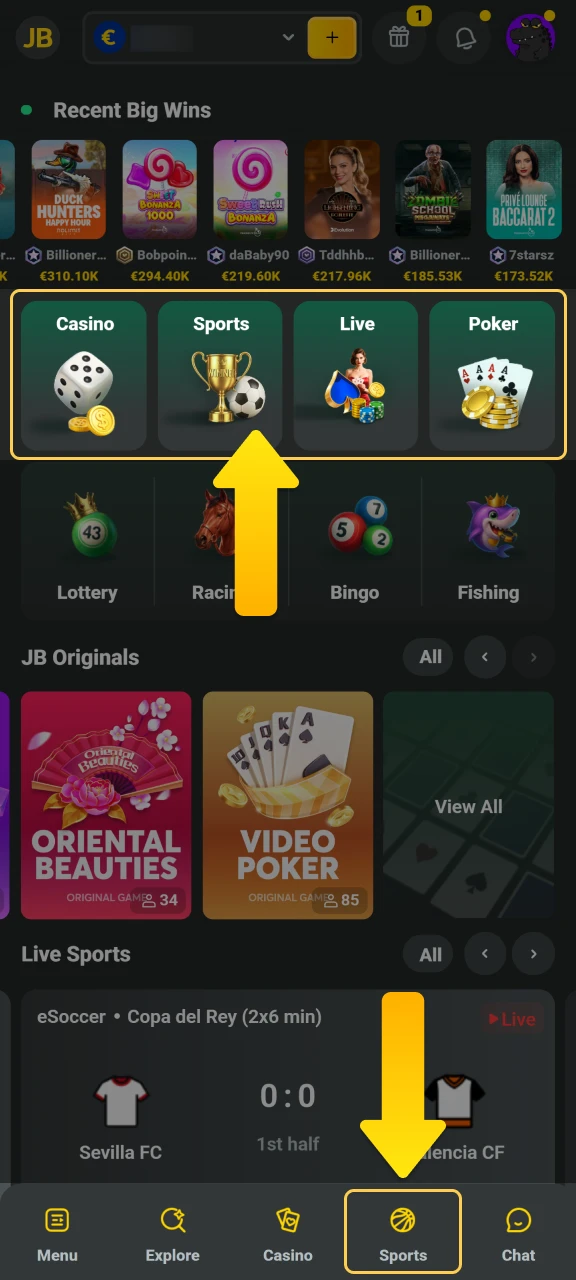 Explore the wide range of markets in the JB Casino sportsbook.
