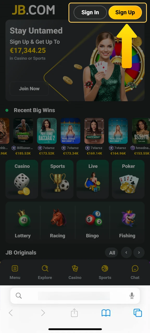 Create your personal profile to start playing at JB Casino.