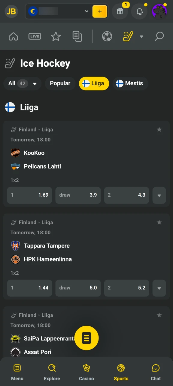 Pick a specific sporting event within the JB Casino betting line.