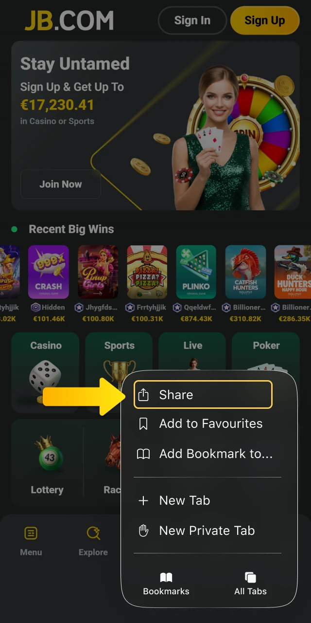 Add the JB Casino icon to your home screen for access.