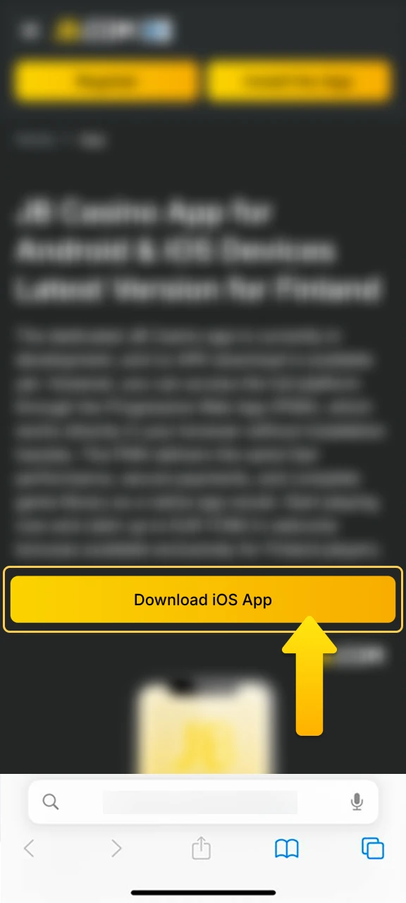 Initiate the mobile version of the JB Casino site in Safari.