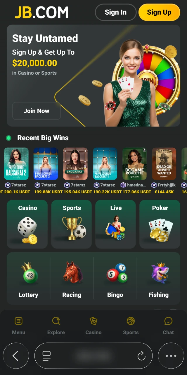 Tap the button to open the JB Casino mobile site in Safari.