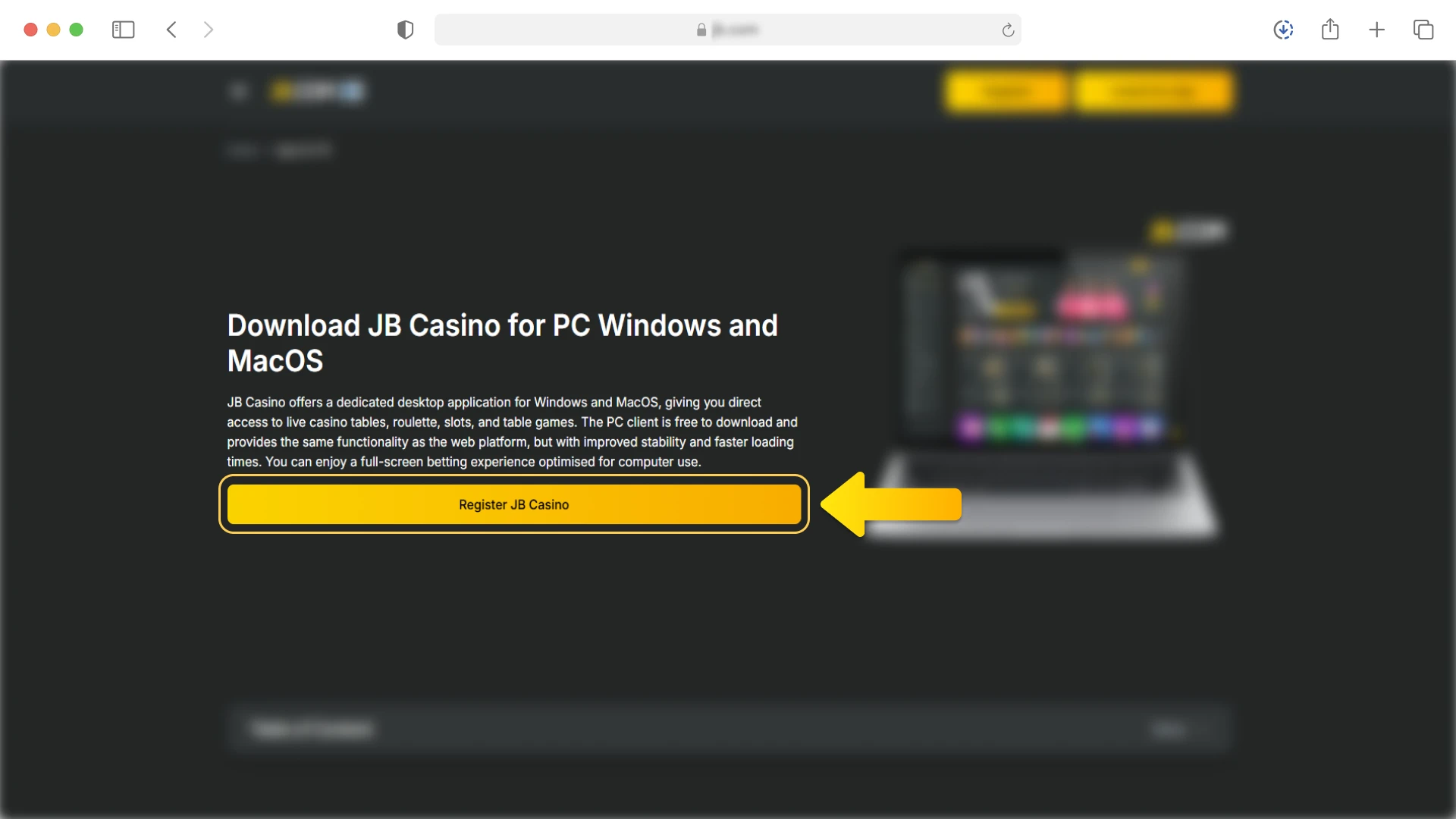 Navigate to the official JB Casino download area for macOS.