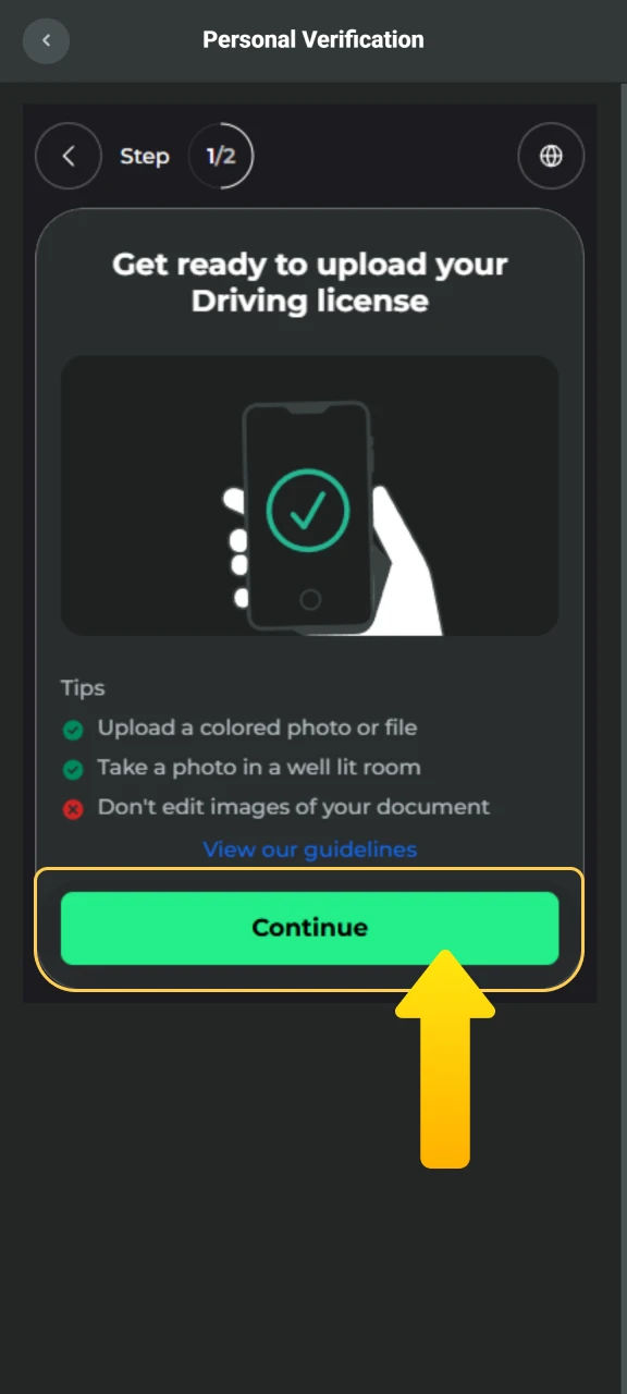 Submit a selfie holding your ID next to your face for JB Casino biometric identity verification.