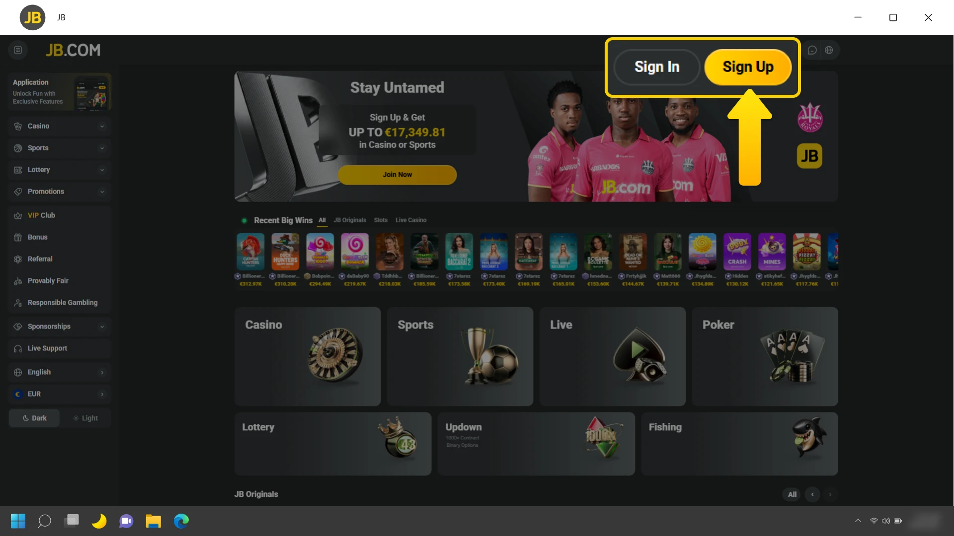 Press the join button to initiate your JB Casino account setup.