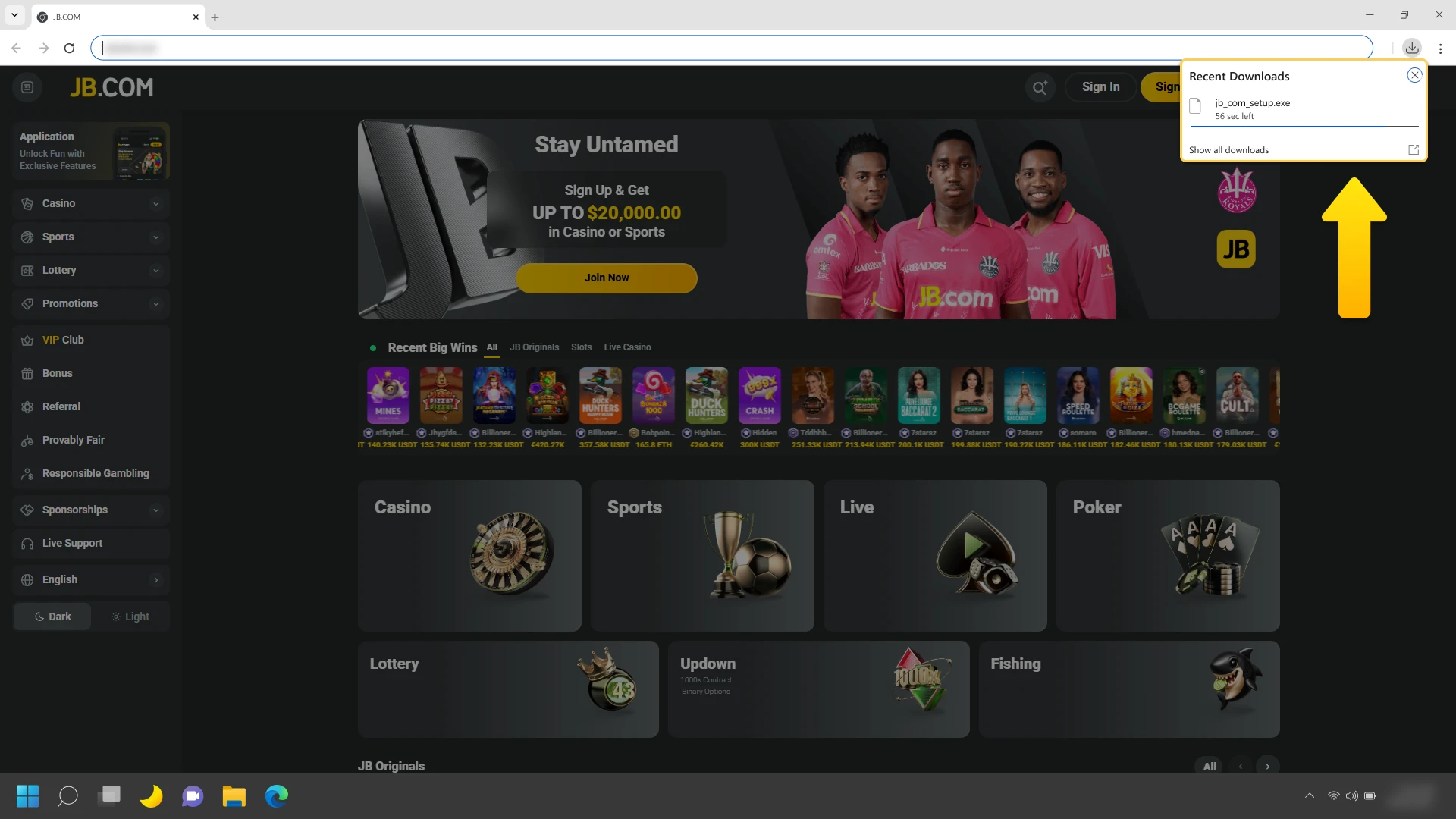 Initiate the JB Casino software download specifically for your Windows system.