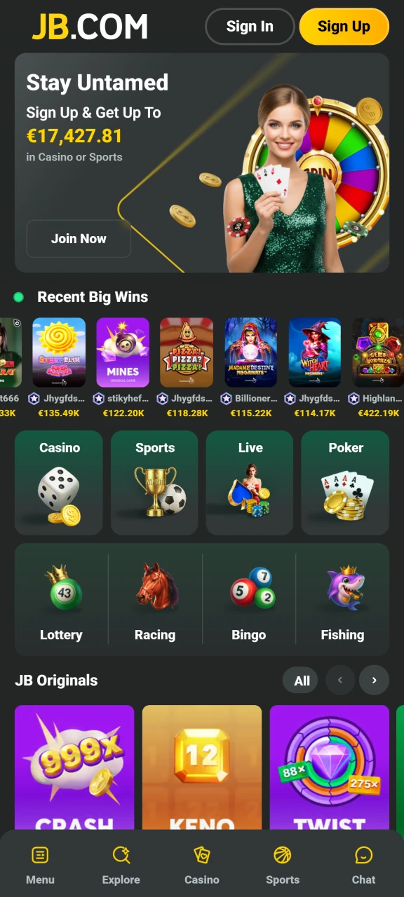 Launch the JB Casino mobile software and tap the join button.