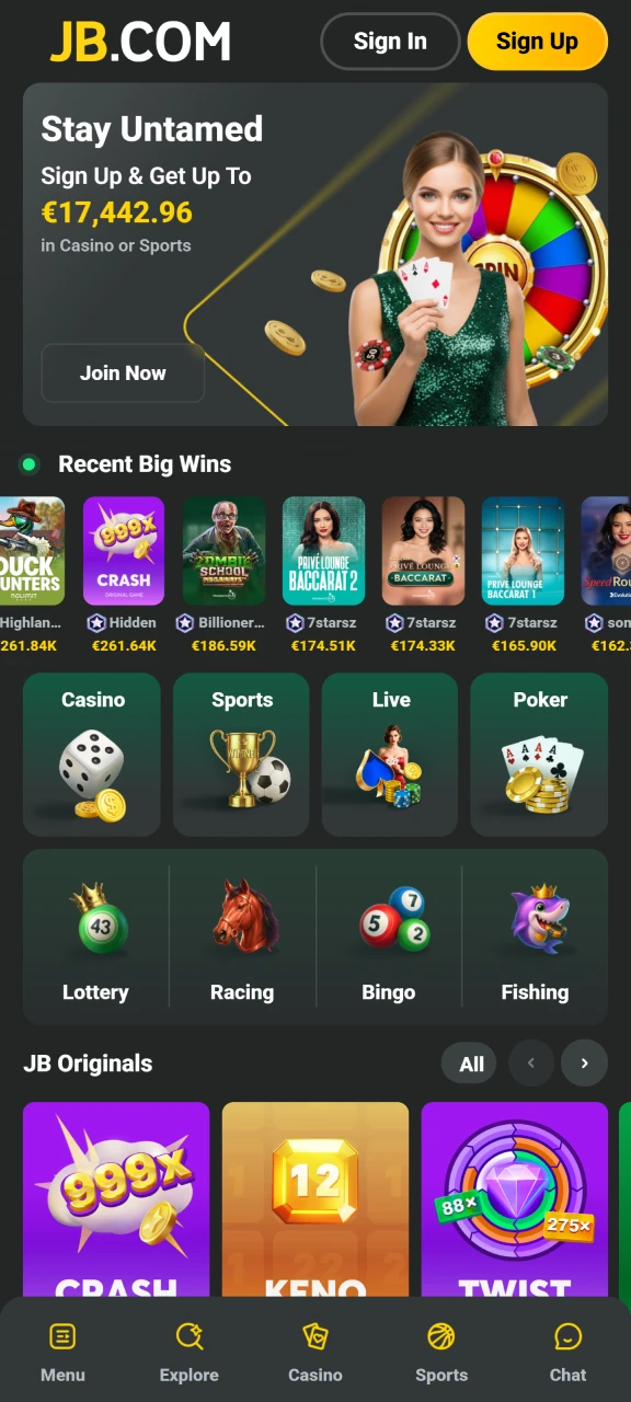 Navigate to the official JB Casino sign-in portal.