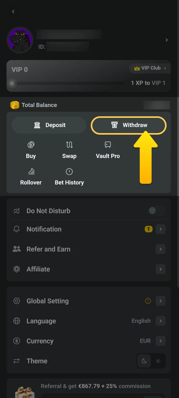 Withdraw your earned winnings from the JB Casino platform.