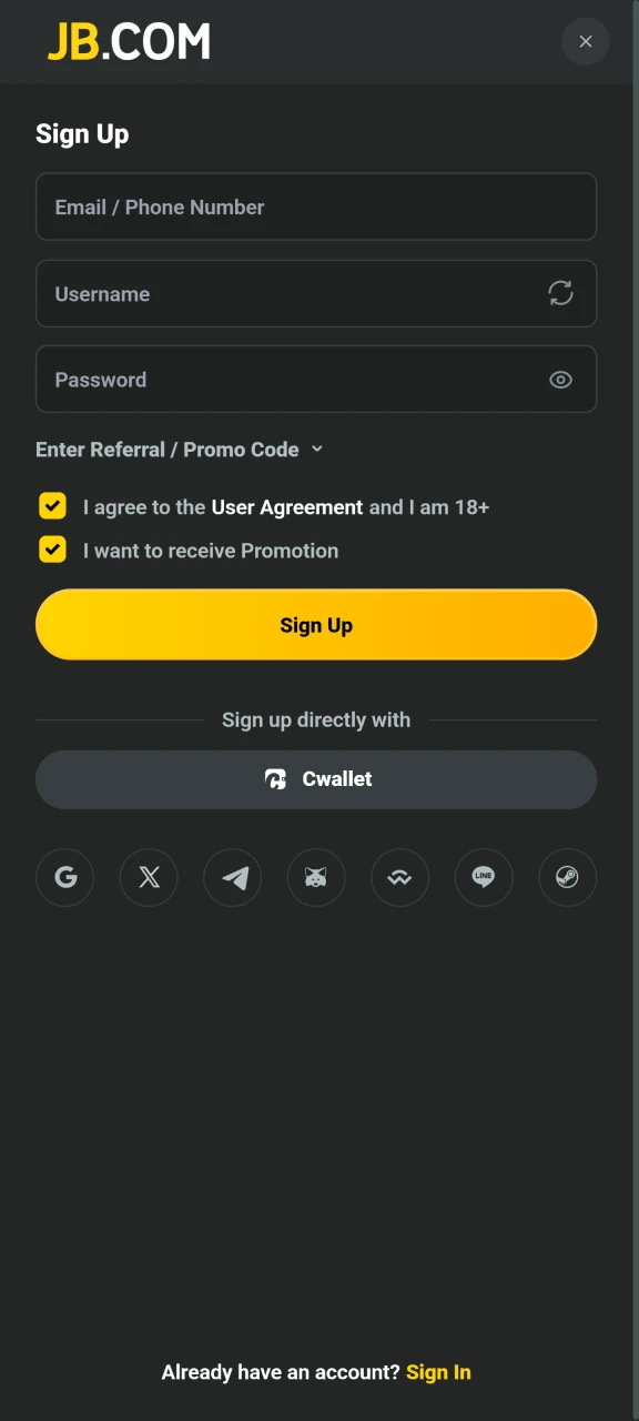 Complete the JB Casino registration to create your account and start playing today.