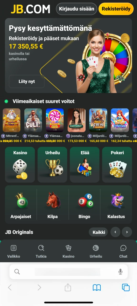 Siirry viralliselle JB Casino -sivustolle iPhonesi tai iPadisi Safari-selaimella.
