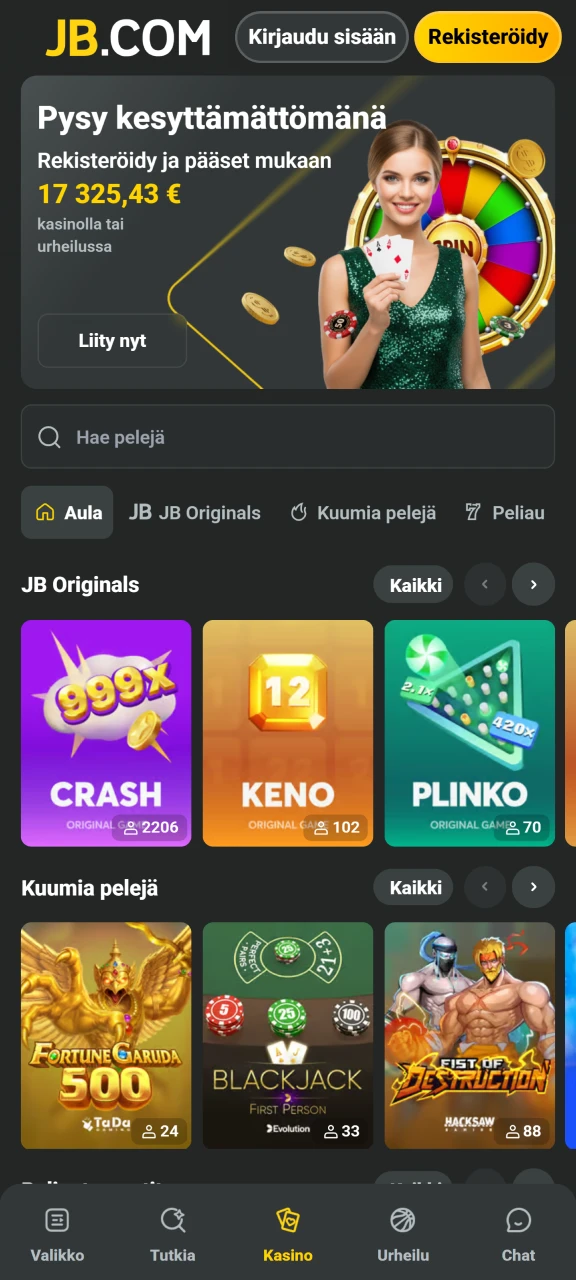 Selaa JB Casino laajaa kasinopelien valikoimaa ja löydä suosikkisi.