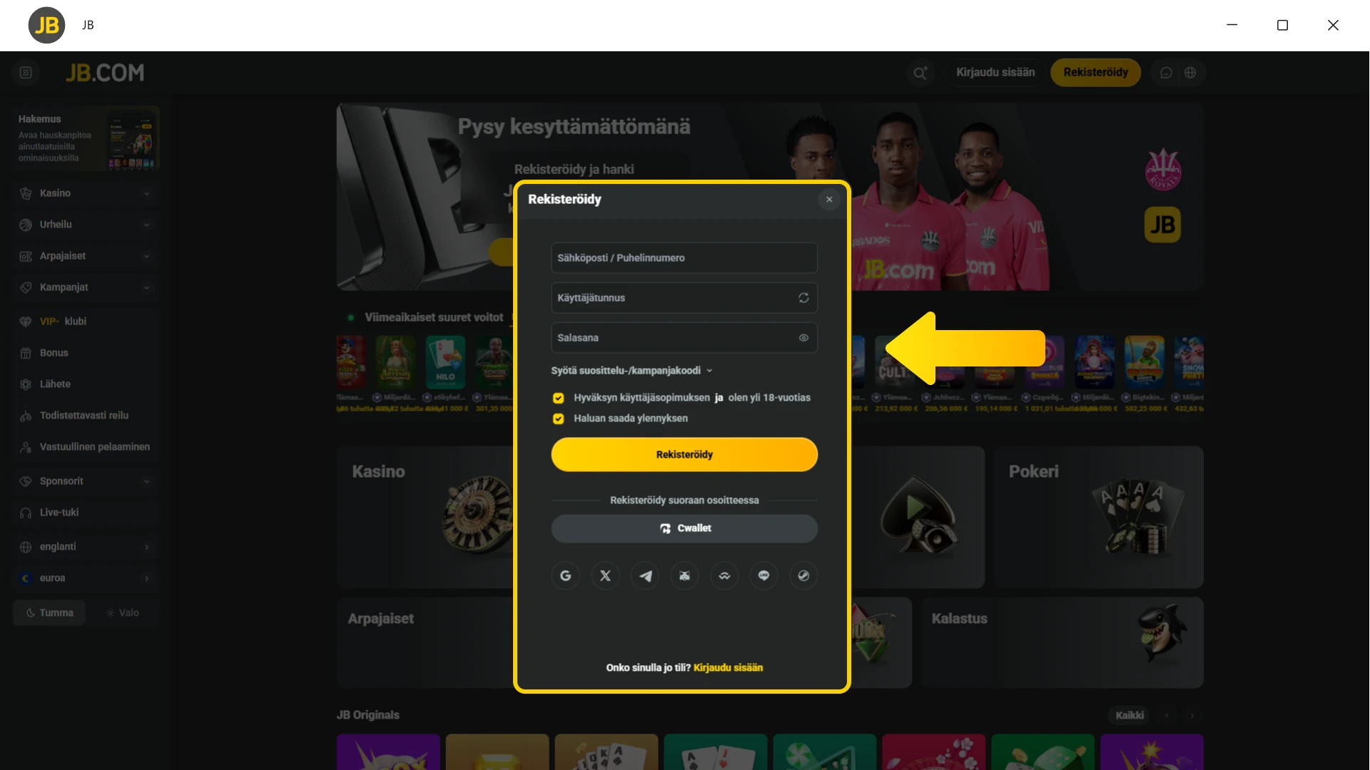 Avaa JB Casino -sovellus suoraan Launchpadista ja kirjaudu sisään nauttiaksesi täydestä pelikokemuksesta.