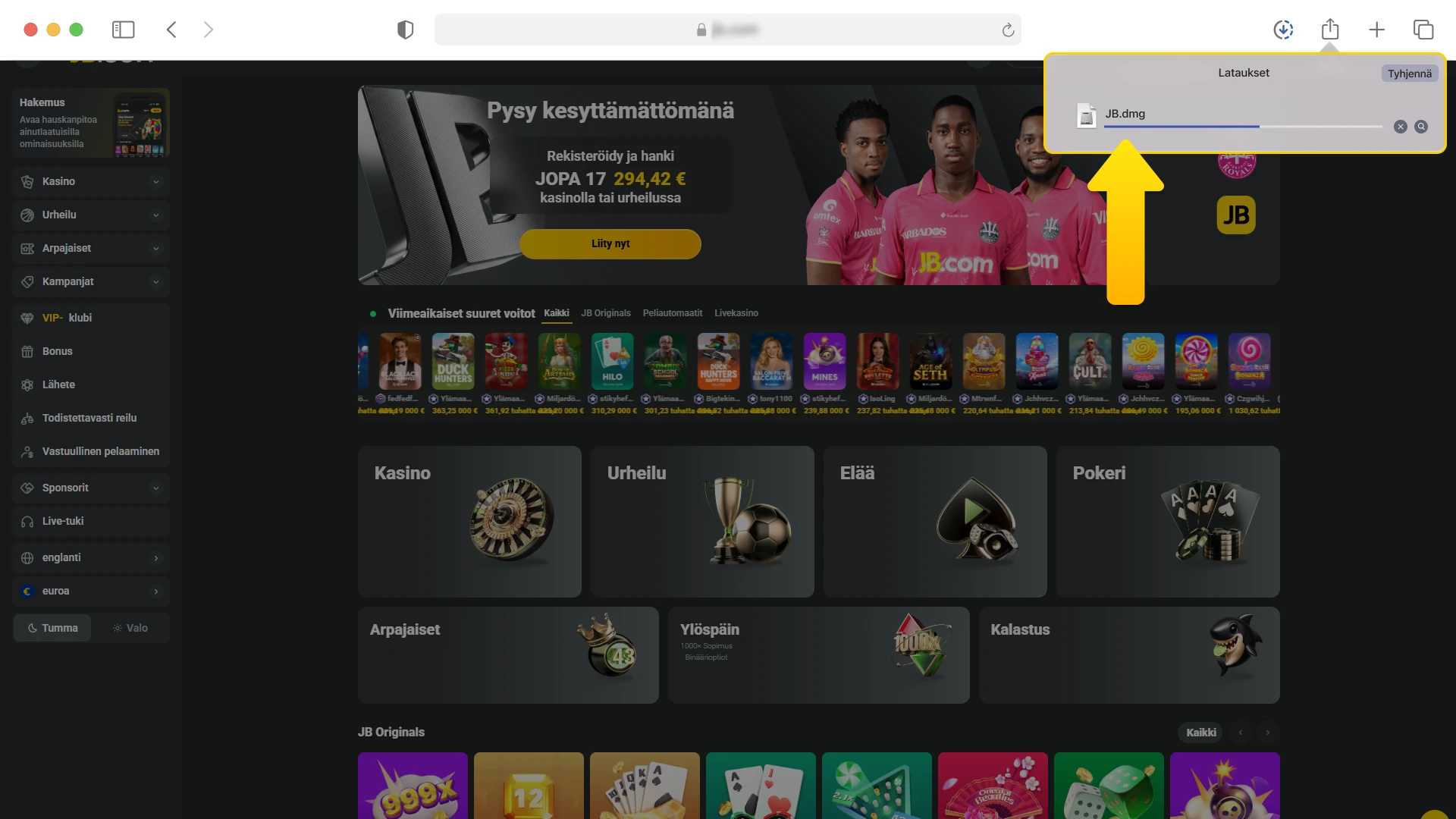 Lataa virallinen JB Casino -asennustiedosto macOS-järjestelmällesi suoraan tältä sivulta.