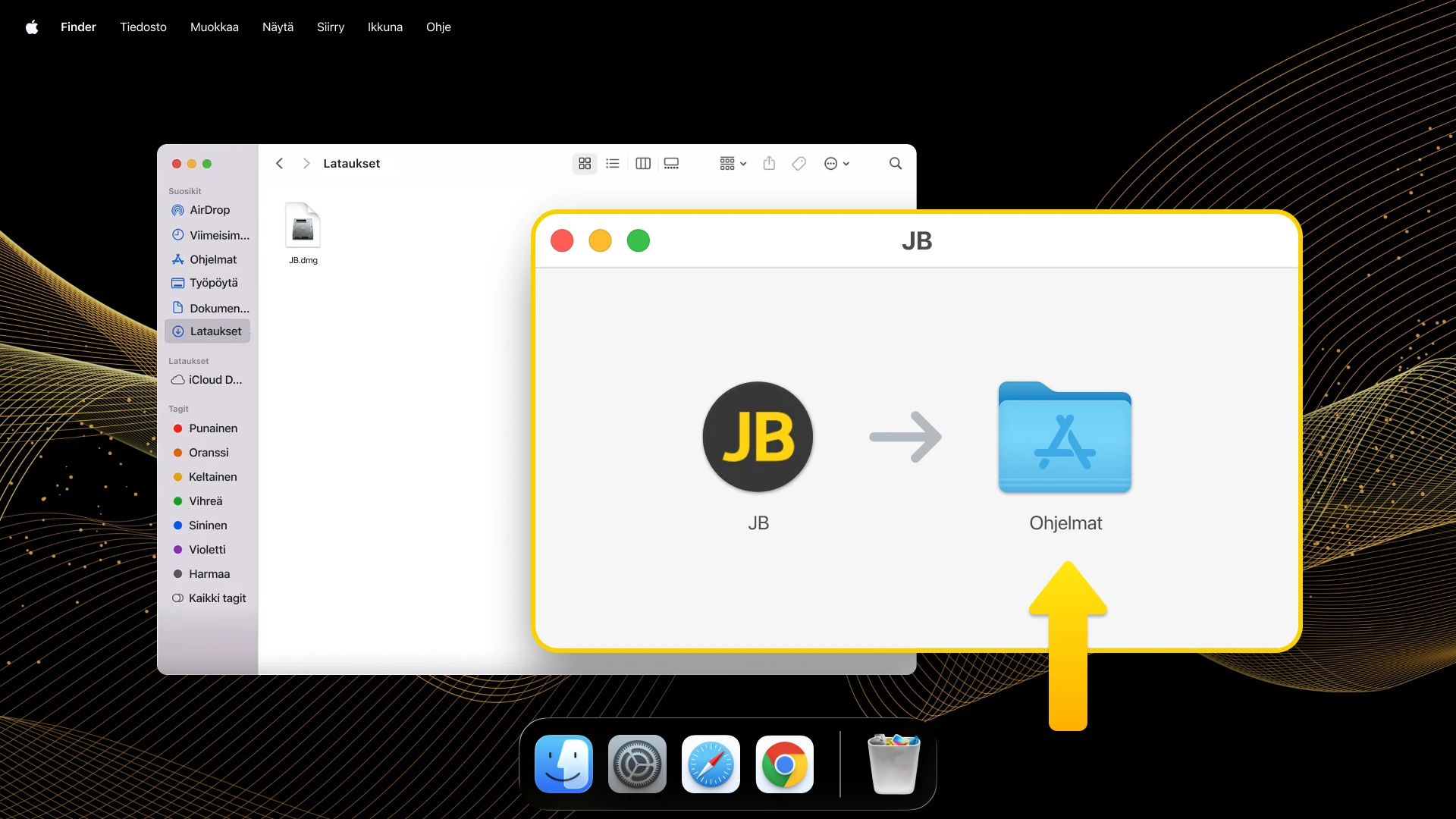 Viimeistele asennus vetämällä JB Casino -kuvake Applications-kansioon muiden sovellustesi joukkoon.