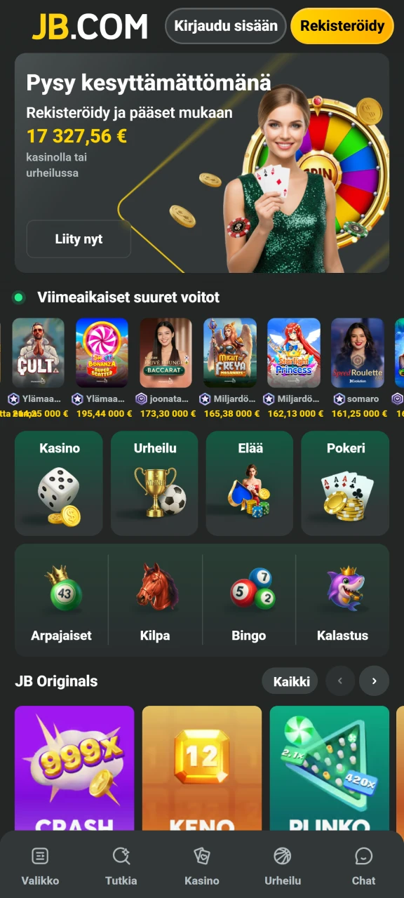 Tutustu JB Casino pääsivun monipuoliseen peli- ja viihdetarjontaan.