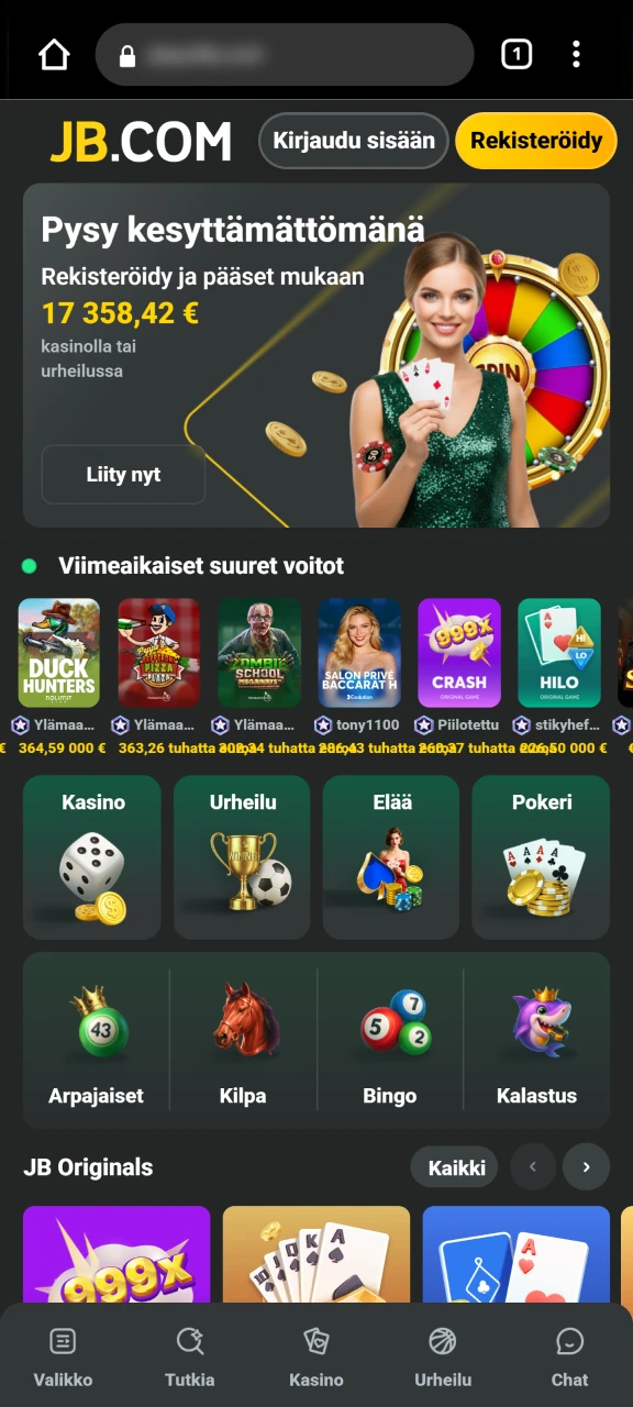 Siirry JB Casino -sivustolle Android-laitteesi selaimella aloittaaksesi PWA-sovelluksen käytön.