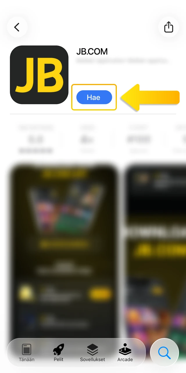 Klikkaa Hanki-painiketta App Storessa aloittaaksesi JB Casino -sovelluksen lataamisen Apple-laitteellesi.