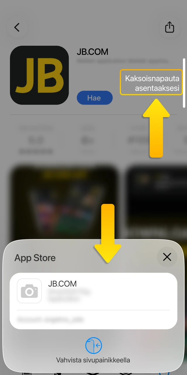 Vahvista sovelluksen lataus turvallisesti Face ID:llä tai Touch ID:llä JB Casino -käyttöoikeuden aktivoimiseksi.