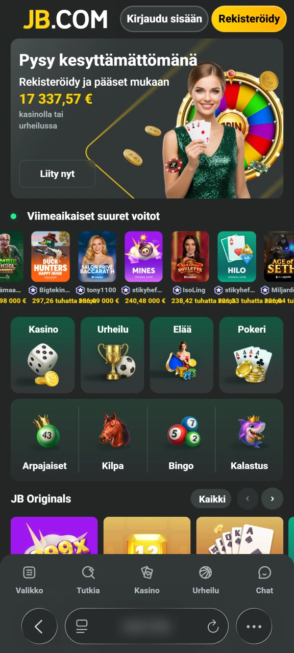 Siirry JB Casino -sivustolle iPhonesi Safari-selaimella aloittaaksesi sovelluksen asennuksen.