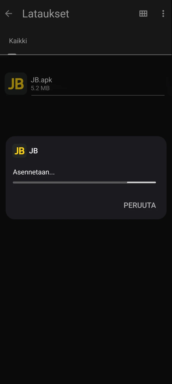 Viimeistele prosessi ja vahvista asennus, jotta voit aloittaa pelaamisen JB Casino -sovelluksella.