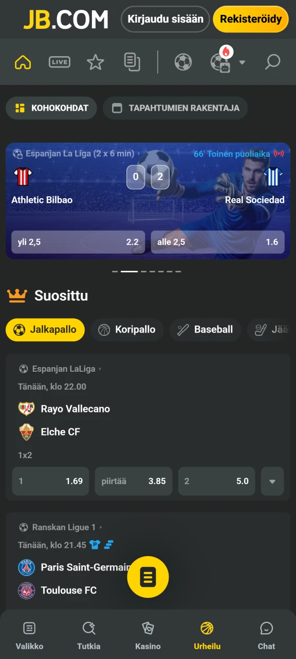 Löydä parhaat kertoimet ja laaja kohdevalikoima JB Casino urheiluvedonlyönnistä.